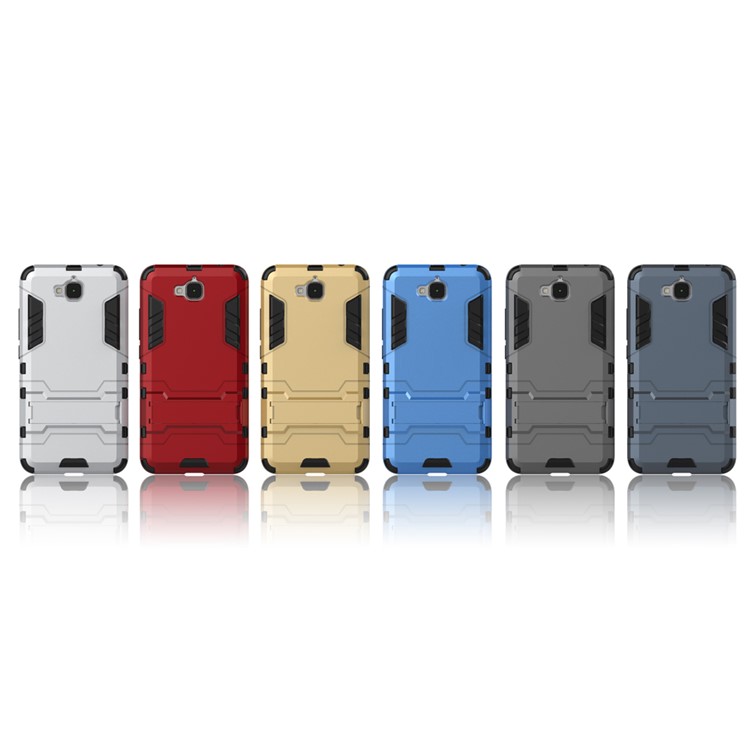 For Huawei Y6 Pro / Enjoy 5 Hybrid Case Plastic + TPU Cover with Kickstand - Silver-3