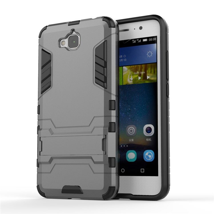 For Huawei Y6 Pro / Enjoy 5 Dual Guard Plastic + TPU Case with Kickstand - Grey-1