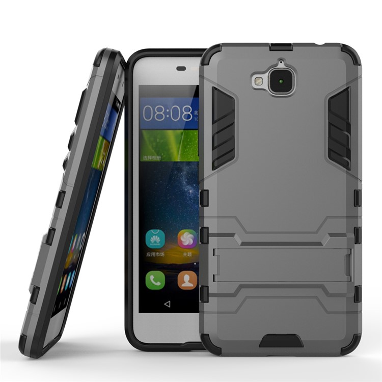 For Huawei Y6 Pro / Enjoy 5 Dual Guard Plastic + TPU Case with Kickstand - Grey-2