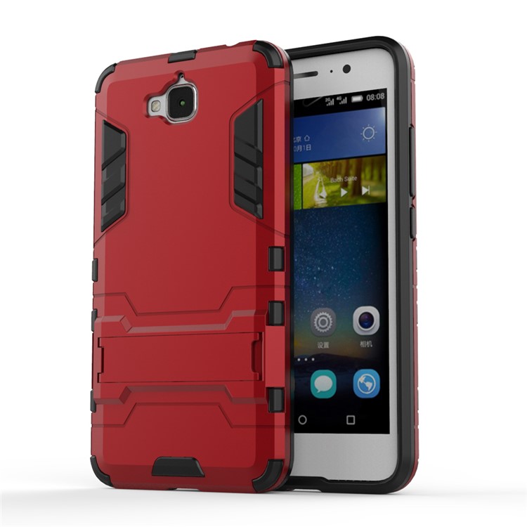 For Huawei Y6 Pro / Enjoy 5 Hybrid Plastic + TPU Shell Cover with Kickstand - Red-1