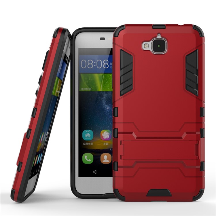 For Huawei Y6 Pro / Enjoy 5 Hybrid Plastic + TPU Shell Cover with Kickstand - Red-2