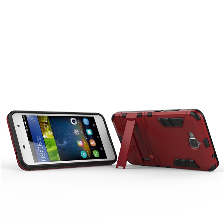 For Huawei Y6 Pro / Enjoy 5 Hybrid Plastic + TPU Shell Cover with Kickstand - Red-5