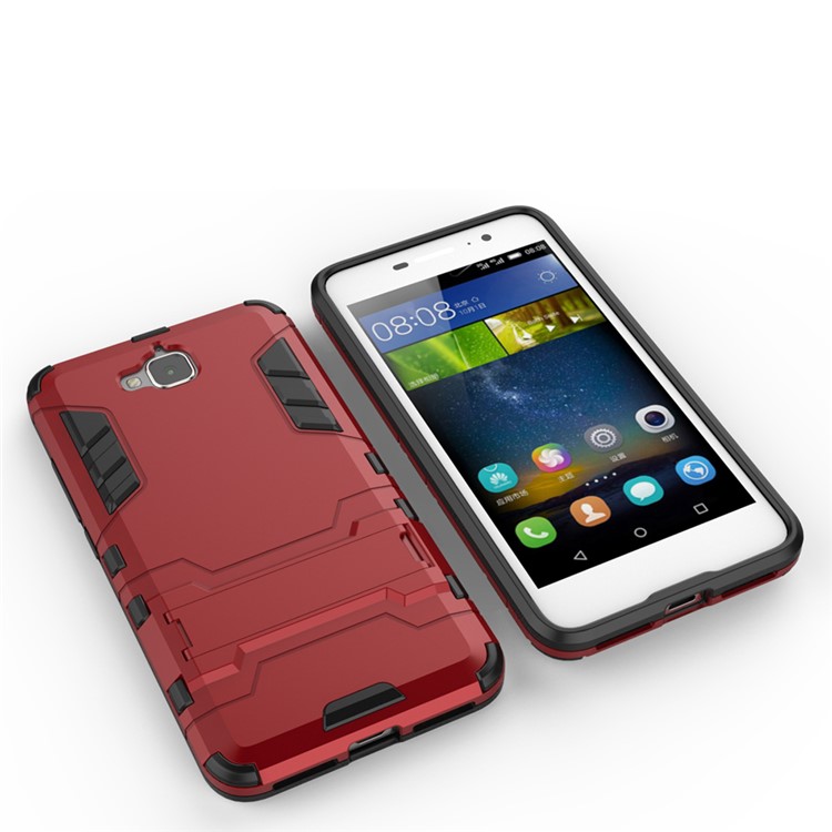 For Huawei Y6 Pro / Enjoy 5 Hybrid Plastic + TPU Shell Cover with Kickstand - Red-6