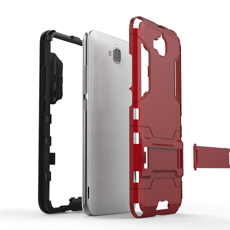 For Huawei Y6 Pro / Enjoy 5 Hybrid Plastic + TPU Shell Cover with Kickstand - Red-7