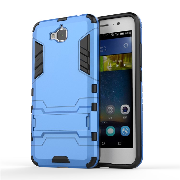 For Huawei Y6 Pro / Enjoy 5 Plastic + TPU Shield Cover with Kickstand - Light Blue-1