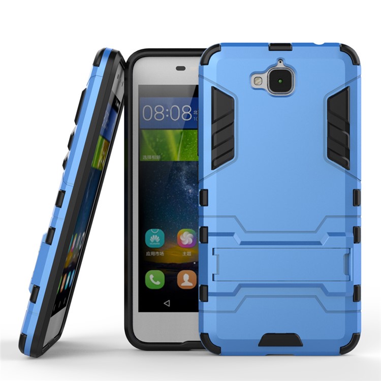 For Huawei Y6 Pro / Enjoy 5 Plastic + TPU Shield Cover with Kickstand - Light Blue-2