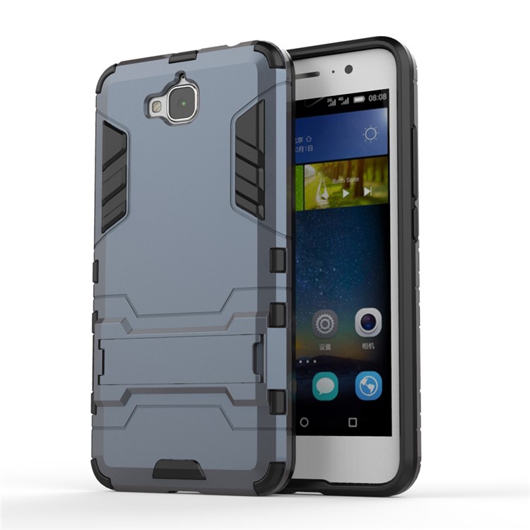 For Huawei Y6 Pro / Enjoy 5 Plastic + TPU Shield Case with Kickstand - Dark Blue-1