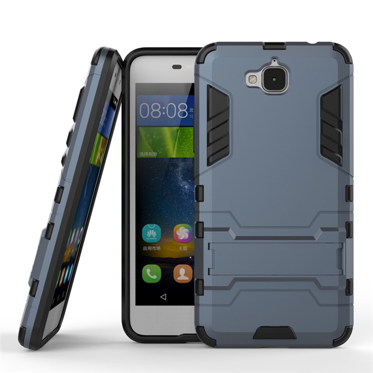 For Huawei Y6 Pro / Enjoy 5 Plastic + TPU Shield Case with Kickstand - Dark Blue-2