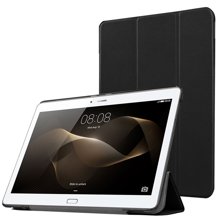 Tri-fold Stand Leather Case for Huawei MediaPad M2 - Black-1