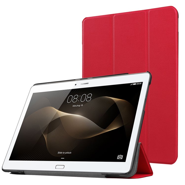 Tri-fold Stand Leather Cover Case for Huawei MediaPad M2 - Red-1