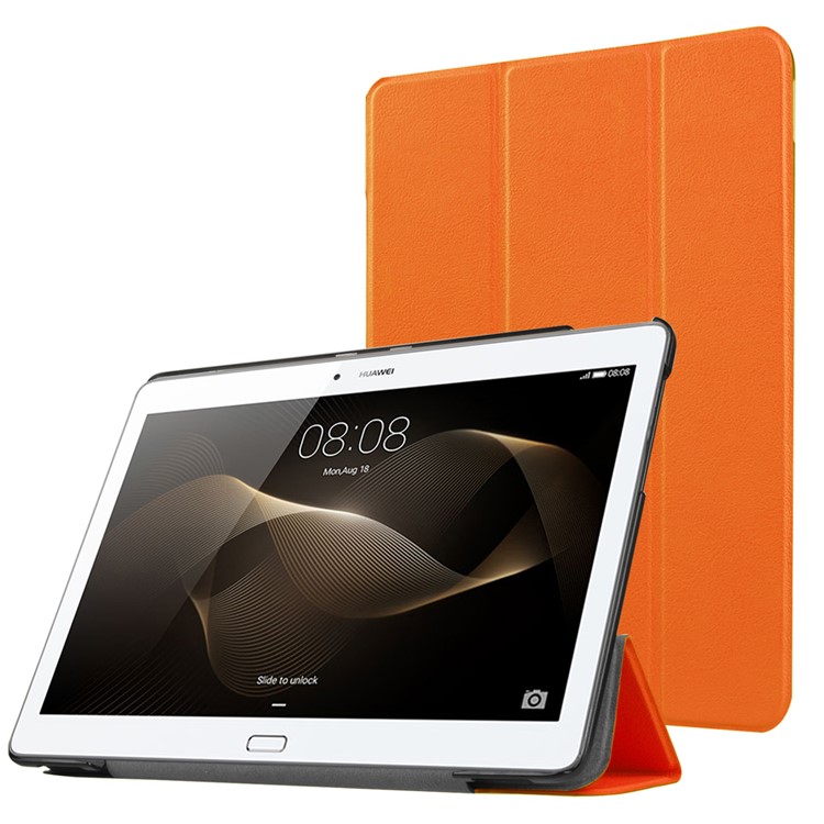 Tri-fold Leather Stand Case for Huawei MediaPad M2 - Orange-1