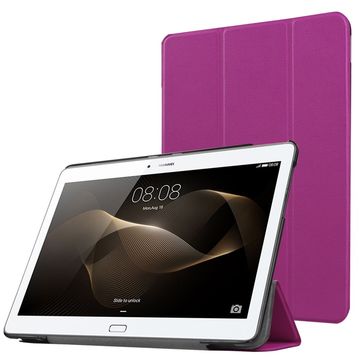Tri-fold Stand Leather Case for Huawei MediaPad M2 - Purple-1