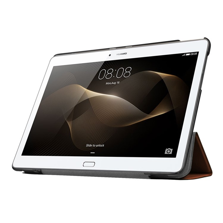 Tri-fold Stand Leather Case for Huawei MediaPad M2 - Brown-5