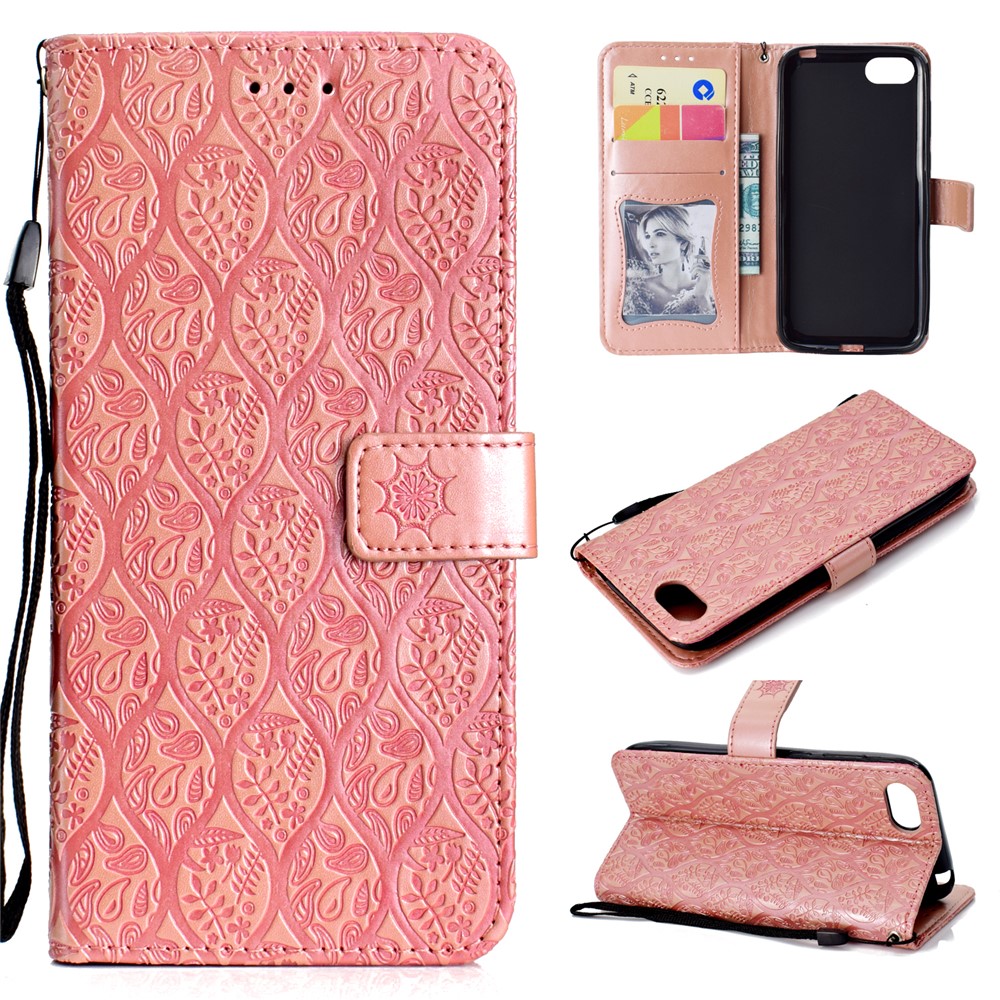 Impressão Folha De Couro Stand Carteira Shell Telefone Para Huawei Y5 (2018) / Y5 Prime (2018) / Honra 7s / Jogar 7 - Rosa-1