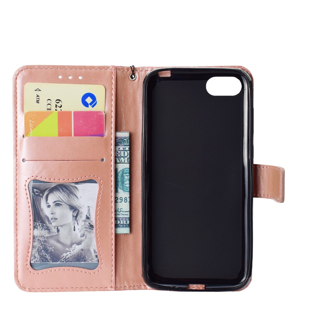 Impressão Folha De Couro Stand Carteira Shell Telefone Para Huawei Y5 (2018) / Y5 Prime (2018) / Honra 7s / Jogar 7 - Rosa-4