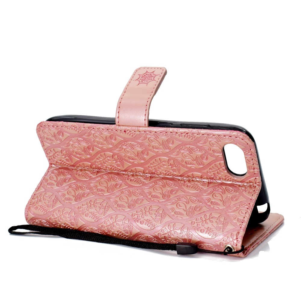 Impressão Folha De Couro Stand Carteira Shell Telefone Para Huawei Y5 (2018) / Y5 Prime (2018) / Honra 7s / Jogar 7 - Rosa-5