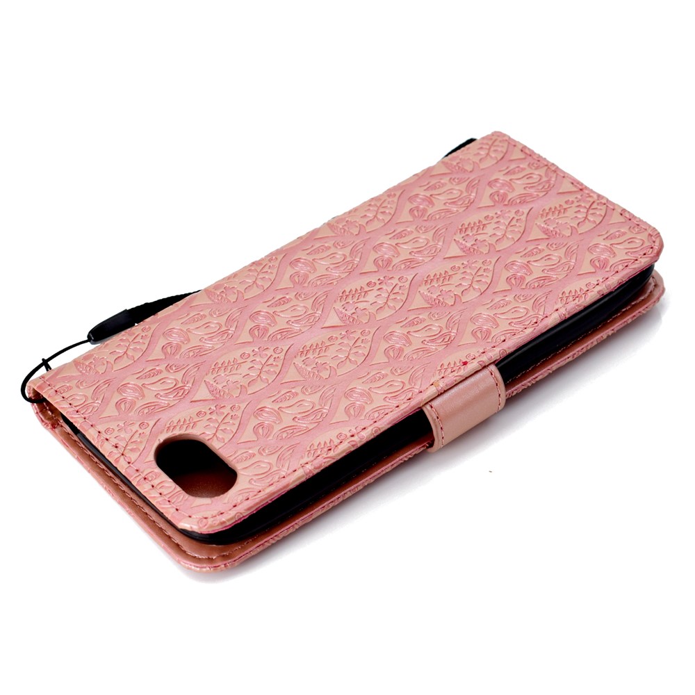 Impressão Folha De Couro Stand Carteira Shell Telefone Para Huawei Y5 (2018) / Y5 Prime (2018) / Honra 7s / Jogar 7 - Rosa-8