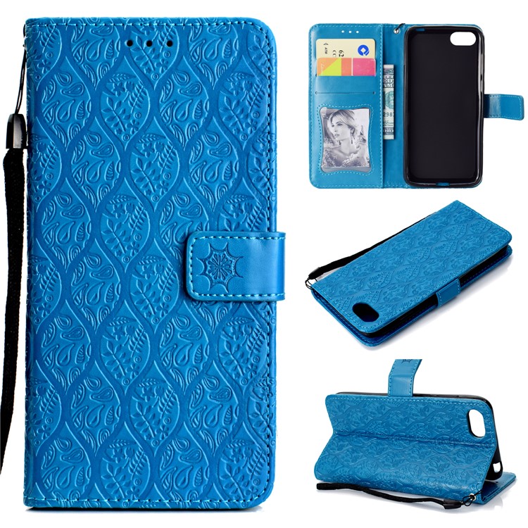 Custodia Per Cellulare In Pelle Foglia Stampata Per Huawei Y5 (2018) / Y5 Prime (2018) / Onore 7s / Gioca 7 - Bambina Blu-1