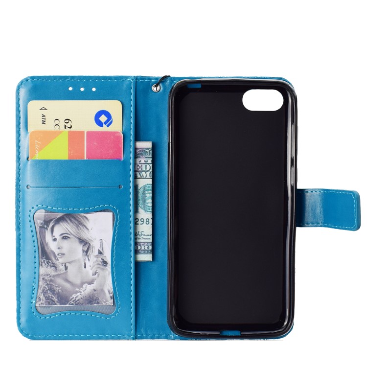 Custodia Per Cellulare In Pelle Foglia Stampata Per Huawei Y5 (2018) / Y5 Prime (2018) / Onore 7s / Gioca 7 - Bambina Blu-4