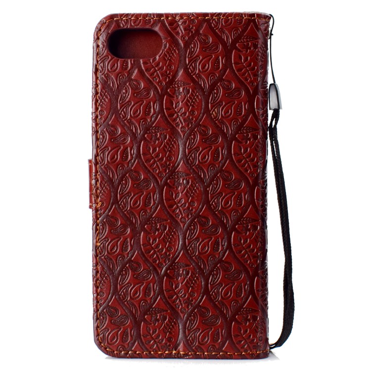 Imprint Leaf Leather Stand Wallet Case Accessory for Huawei Y5 (2018) / Y5 Prime (2018) / Honor 7s / Play 7 - Brown-3