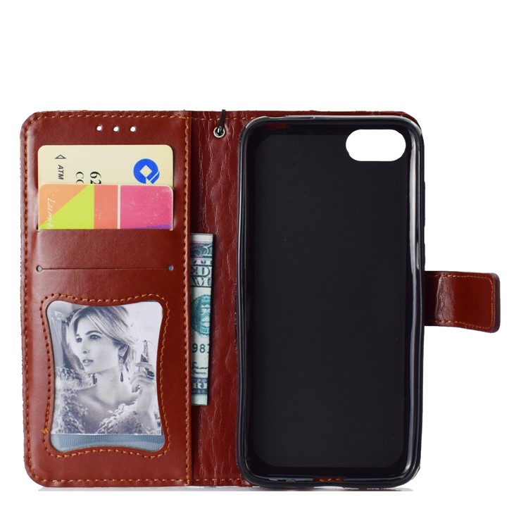 Imprint Leaf Leather Stand Wallet Case Accessory for Huawei Y5 (2018) / Y5 Prime (2018) / Honor 7s / Play 7 - Brown-4