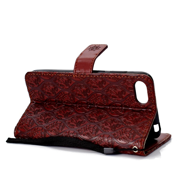 Imprint Leaf Leather Stand Wallet Case Accessory for Huawei Y5 (2018) / Y5 Prime (2018) / Honor 7s / Play 7 - Brown-5