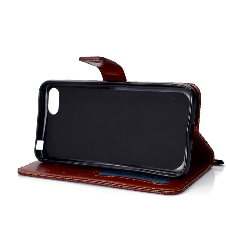 Imprint Leaf Leather Stand Wallet Case Accessory for Huawei Y5 (2018) / Y5 Prime (2018) / Honor 7s / Play 7 - Brown-6
