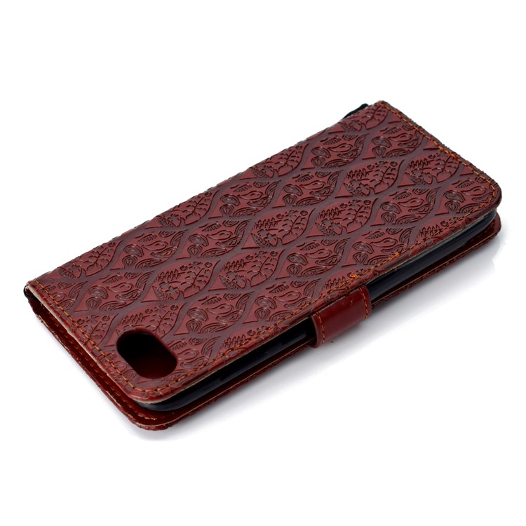 Imprint Leaf Leather Stand Wallet Case Accessory for Huawei Y5 (2018) / Y5 Prime (2018) / Honor 7s / Play 7 - Brown-8