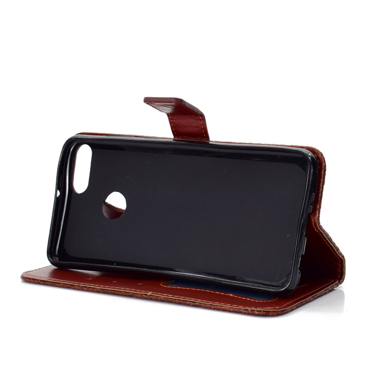 Imprint Leaf Leather Wallet Stand Cell Phone Cover for Huawei Y9 (2018)/Enjoy 8 Plus - Brown-6