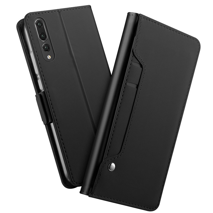 Carteira De Couro Stand Case E Espelho De Maquilhagem Para Huawei P20 - Preto-1