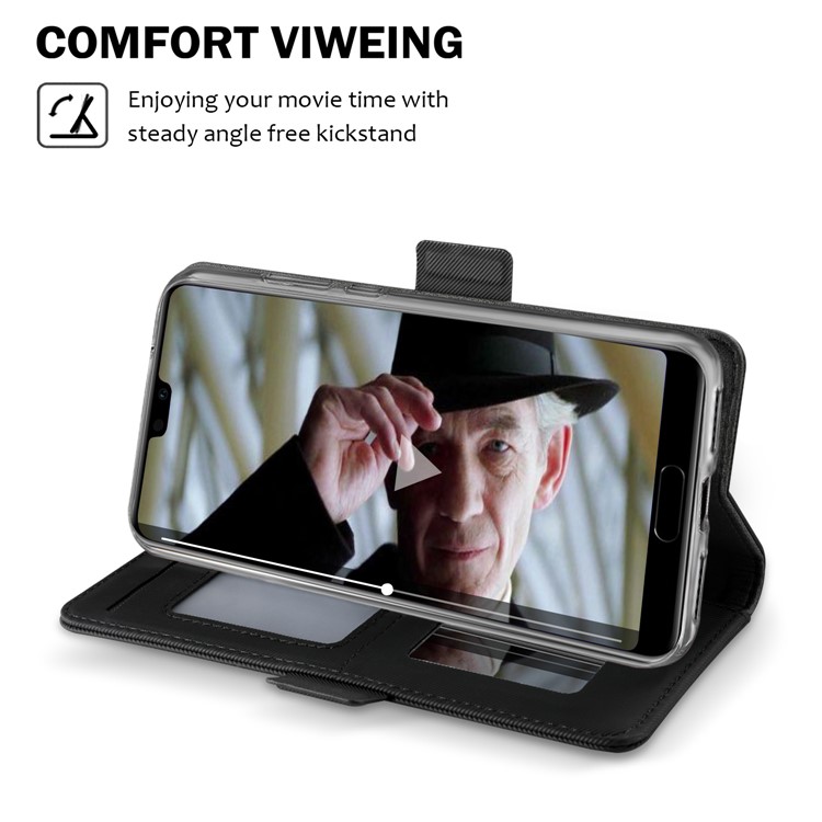 Carteira De Couro Stand Case E Espelho De Maquilhagem Para Huawei P20 - Preto-5