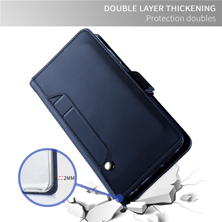 Carteira De Couro Ficar Shell Telefone Móvel E Espelho De Maquiagem Para Huawei P20 - Azul Escuro-6