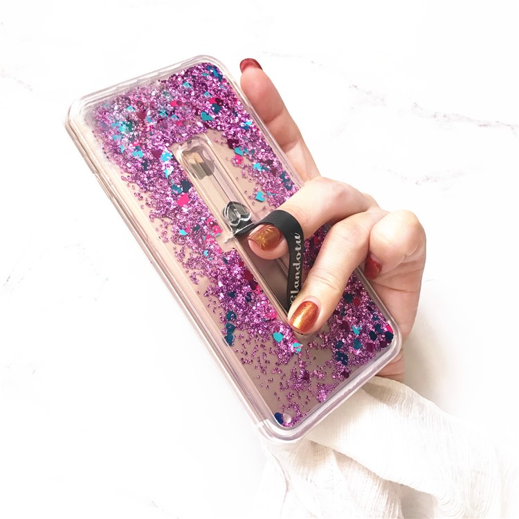 Quicksand TPU + PC Hybrid Finger Grip Kickstand Phone Casing for Huawei Y3 (2018) / Y3 (2017) - Purple-1