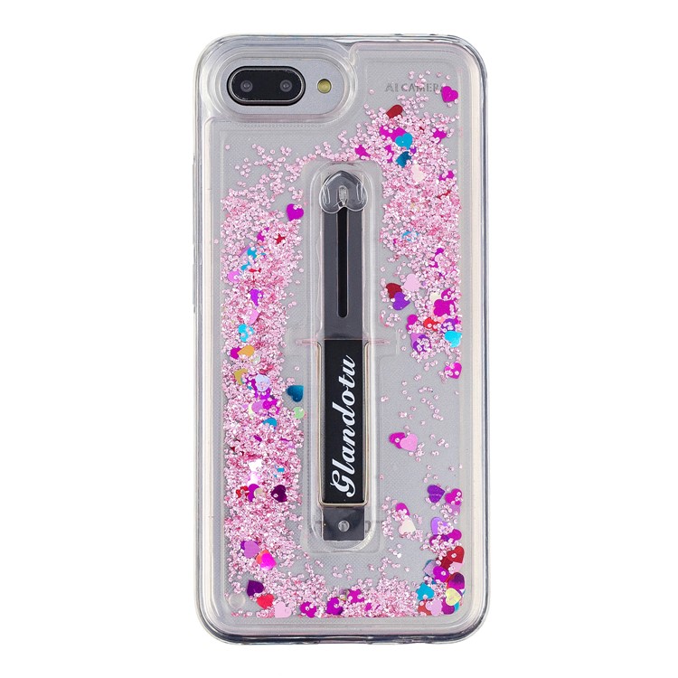 Finger Grip Kickstand Glitter Powder Quicksand TPU + PC Hybrid Back Case for Huawei Honor 10 - Pink-1