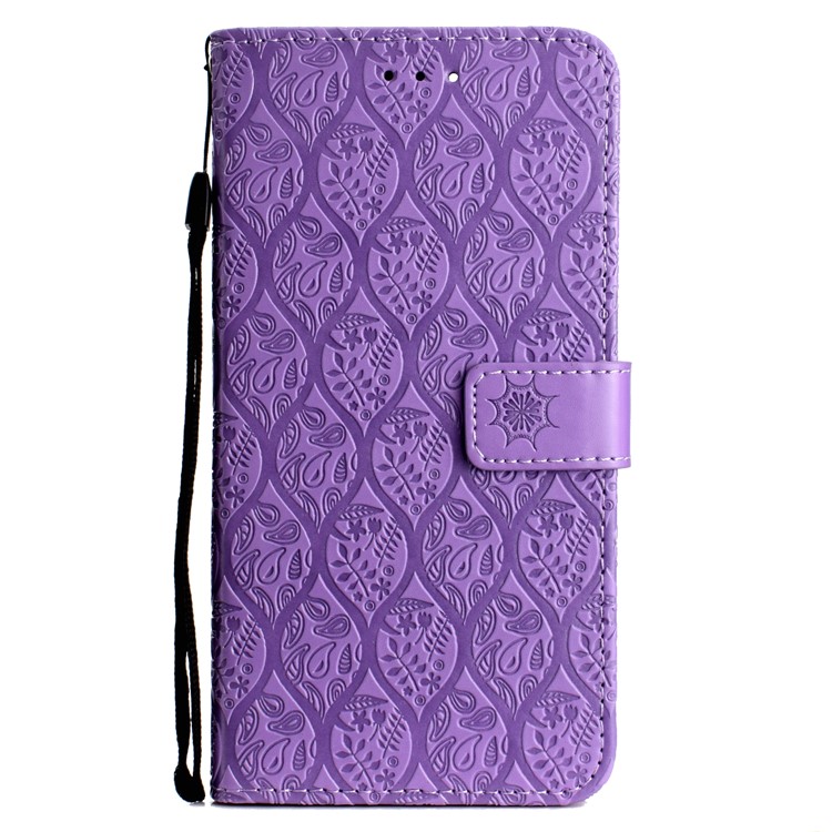 Para Huawei Desfrutar De 8E / Honra 7 Pro / Honra 7a (com Sensor De Impressão Digital) Impressão Folha De Couro Carrinho De Carteira Tampa Do Telefone - Roxa-2