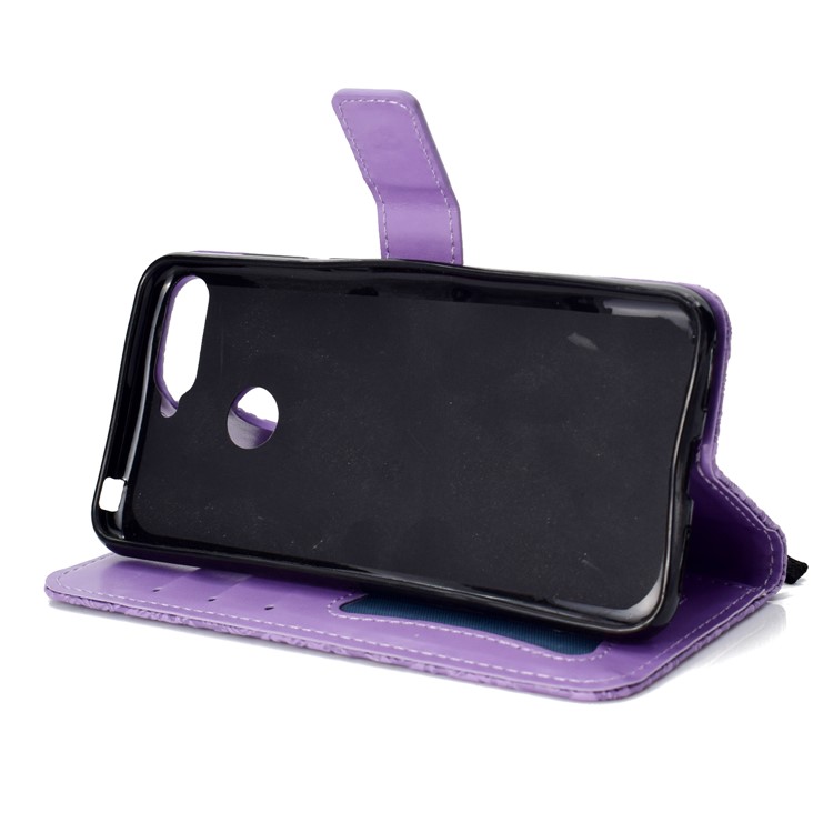 Para Huawei Desfrutar De 8E / Honra 7 Pro / Honra 7a (com Sensor De Impressão Digital) Impressão Folha De Couro Carrinho De Carteira Tampa Do Telefone - Roxa-6