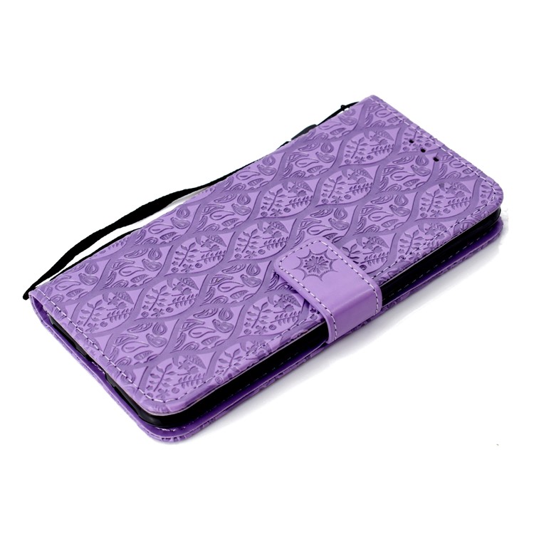Para Huawei Desfrutar De 8E / Honra 7 Pro / Honra 7a (com Sensor De Impressão Digital) Impressão Folha De Couro Carrinho De Carteira Tampa Do Telefone - Roxa-7