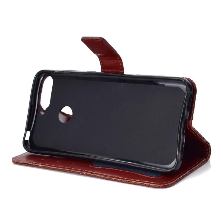 For Huawei Enjoy 8E / Honor 7A Pro / Honor 7A (with Fingerprint Sensor) Imprint Leaf Leather Stand Wallet Cellphone Cover - Brown-6
