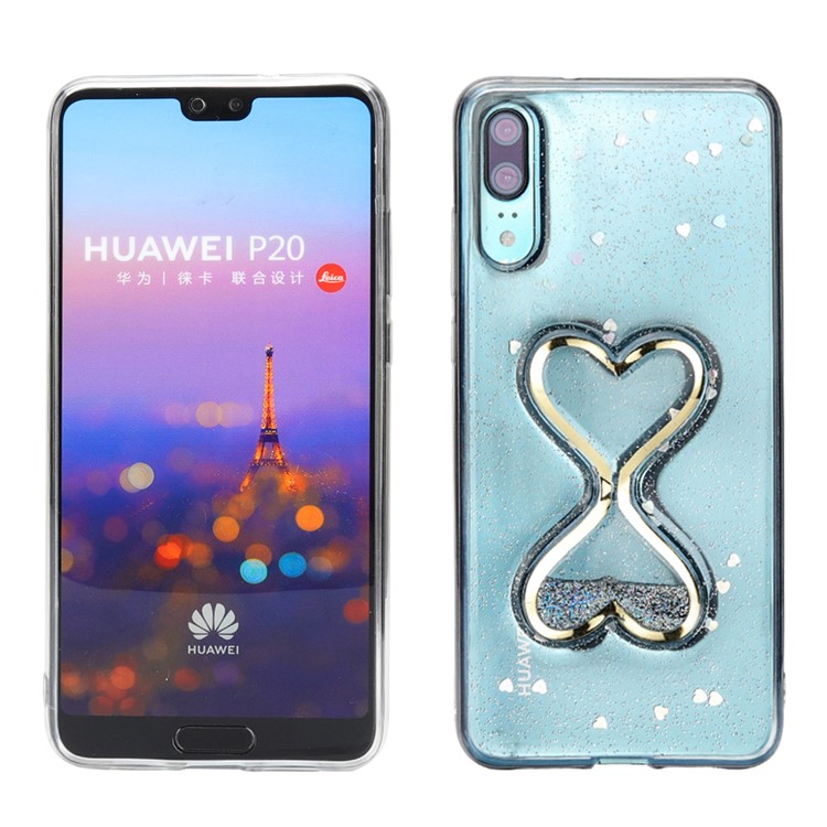 Glittery Powder Dynamic Double-heart Quicksand Epoxy Hybrid Case for Huawei P20 - Silver-2