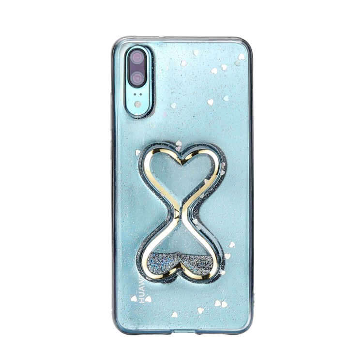 Glittery Powder Dynamic Double-heart Quicksand Epoxy Hybrid Case for Huawei P20 - Silver-3