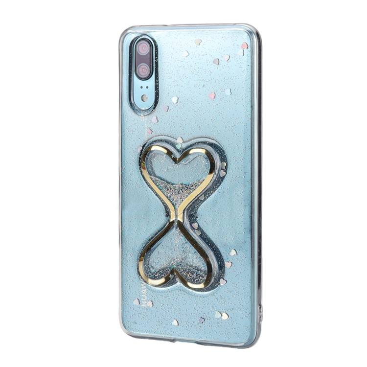 Glittery Powder Dynamic Double-heart Quicksand Epoxy Hybrid Case for Huawei P20 - Silver-4