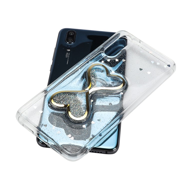 Glittery Powder Dynamic Double-heart Quicksand Epoxy Hybrid Case for Huawei P20 - Silver-5