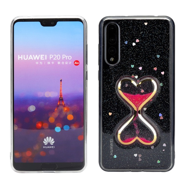 Glittery Powder Dynamic Double-heart Quicksand Epoxy Hybrid Cell Phone Case for Huawei P20 Pro - Rose-2