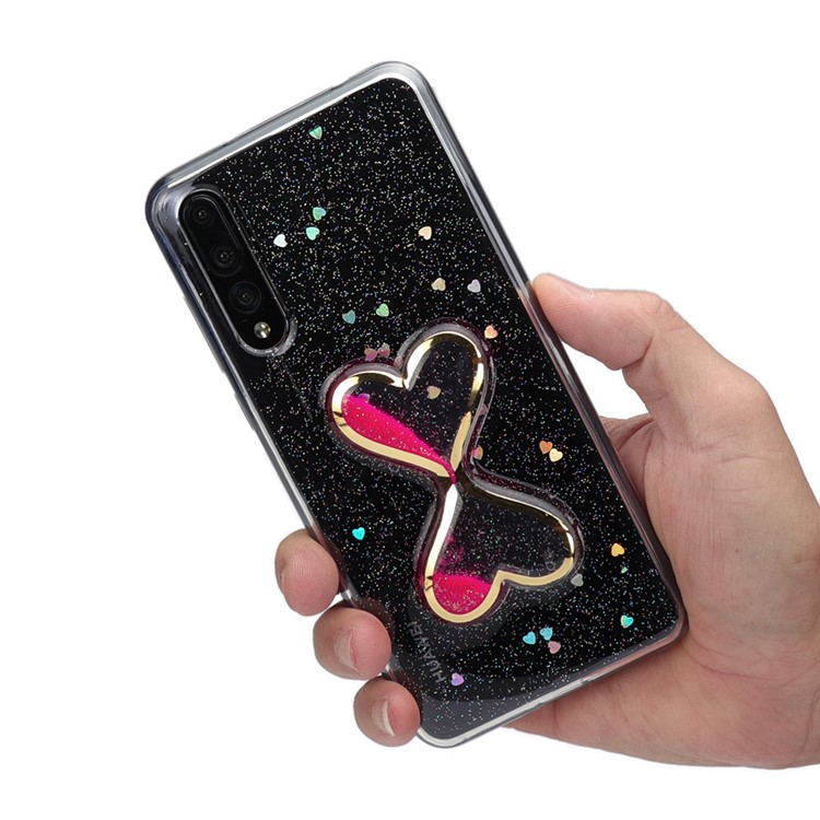 Glittery Powder Dynamic Double-heart Quicksand Epoxy Hybrid Cell Phone Case for Huawei P20 Pro - Rose-6