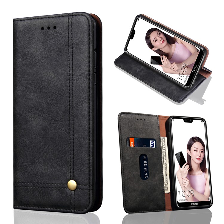 Auto-absorbed Crazy Horse Vintage Leather Phone Case for Huawei Honor 9i (2018) 5.84-inch - Black-1