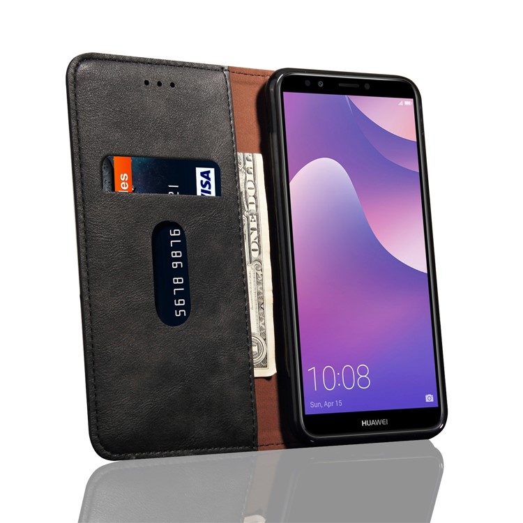 Auto-absorbed Crazy Horse Retro Leather Wallet Stand Case for Huawei Honor 7C / Enjoy 8 / Y7 Prime (2018) / nova 2 lite (Philippines) - Black-7