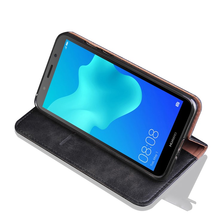 Auto-absorbed Crazy Horse Retro Leather Wallet Stand Case for Huawei Y5 Prime (2018) / Y5 (2018) / Honor 7s / Play 7 - Black-4
