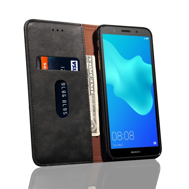 Auto-absorbed Crazy Horse Retro Leather Wallet Stand Case for Huawei Y5 Prime (2018) / Y5 (2018) / Honor 7s / Play 7 - Black-7