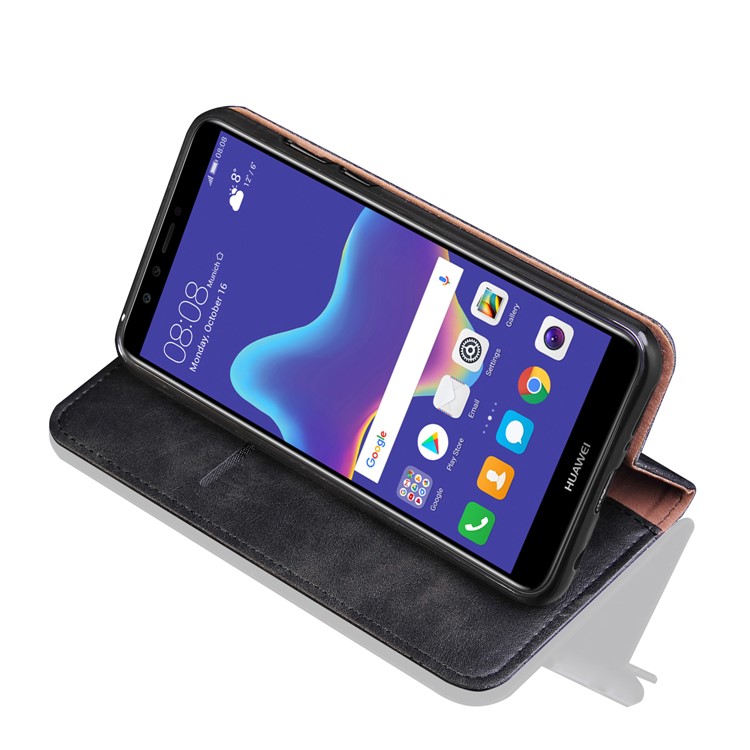 Auto-absorbed Crazy Horse Vintage Leather Phone Case for Huawei Y9 (2018)/Enjoy 8 Plus - Black-4