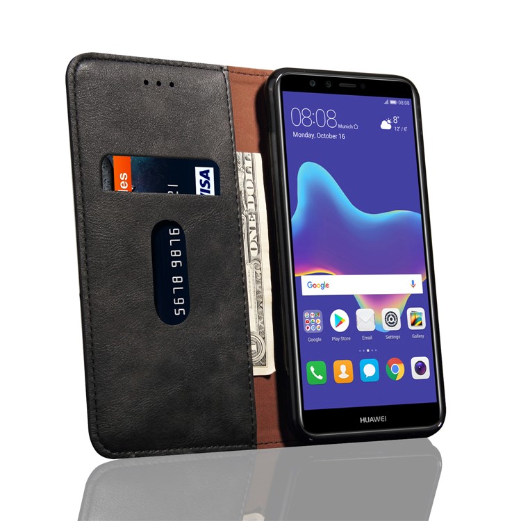 Auto-absorbed Crazy Horse Vintage Leather Phone Case for Huawei Y9 (2018)/Enjoy 8 Plus - Black-7